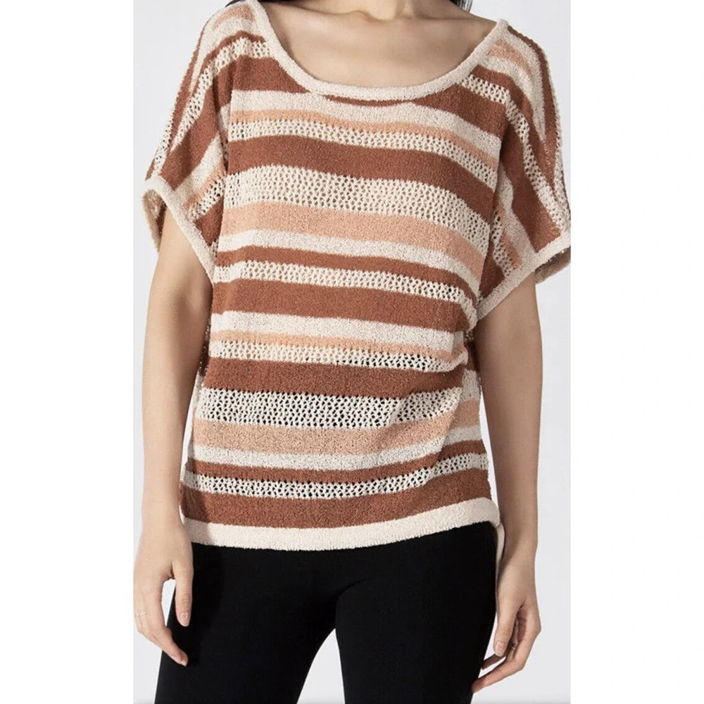 Black Tape Women's Poncho Open Knit Sweater Cinnamon Stripe size Medium